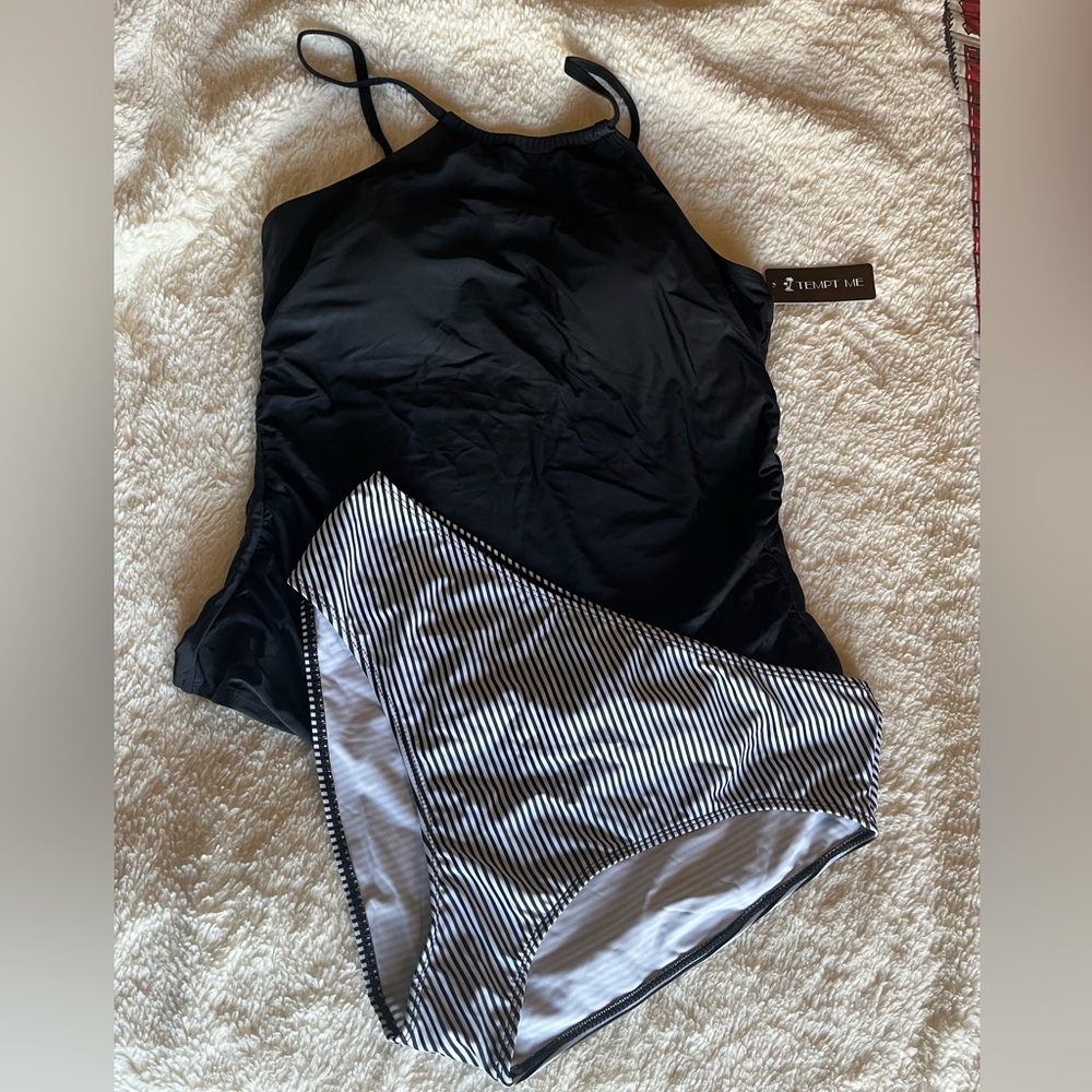 Black and White Striped Women's Swimsuit